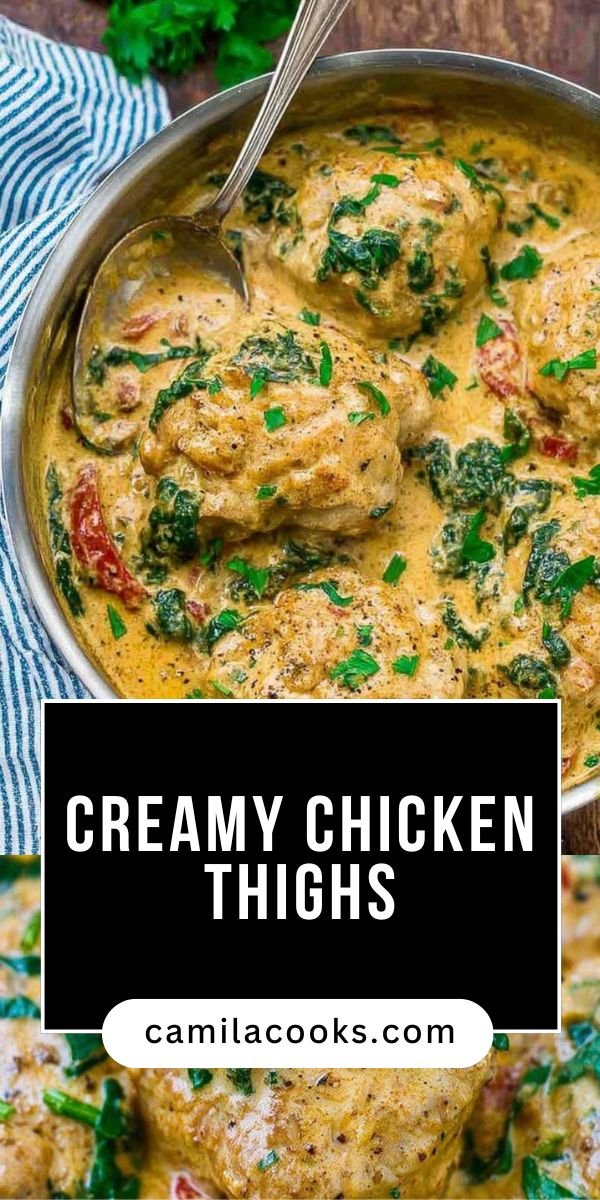 Creamy Chicken Thighs with Spinach Parmesan Sauce save this recipe