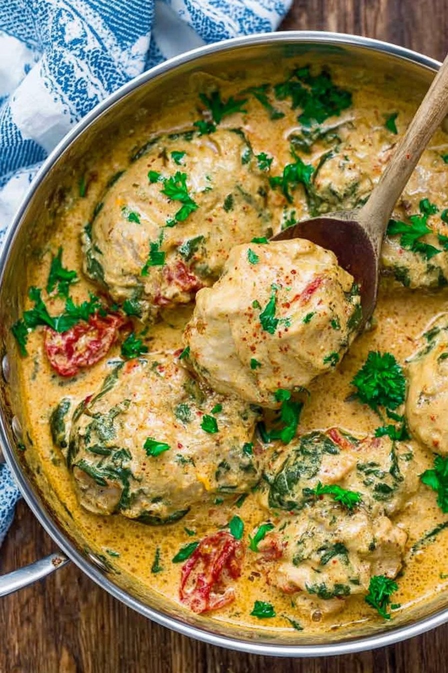 Creamy Chicken Thighs with Spinach Parmesan Sauce final result