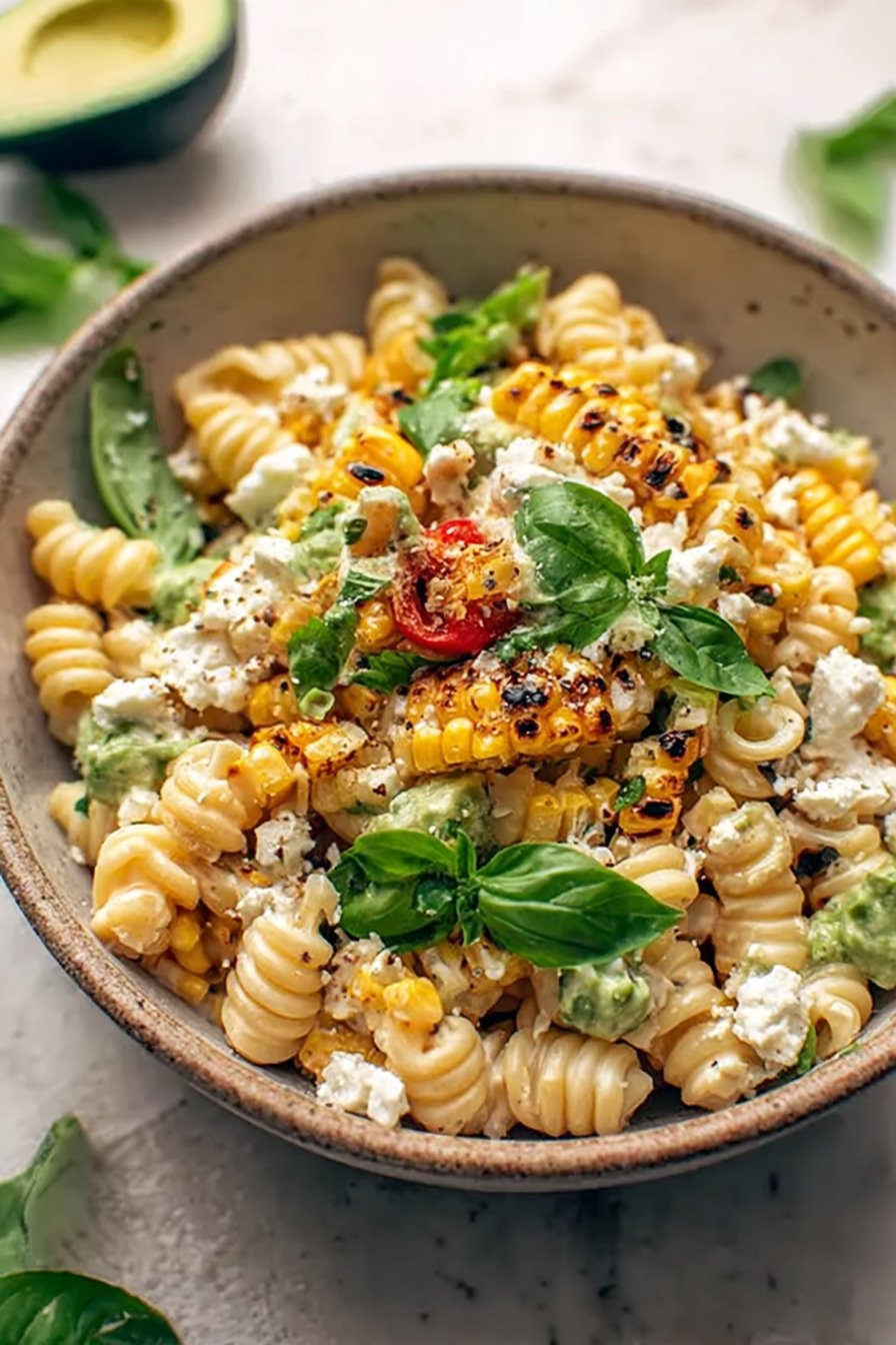 Creamy Street Corn Pasta Salad final result