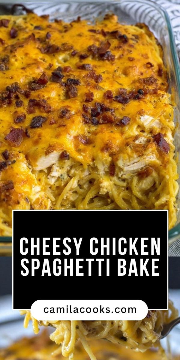 Cheesy Crack Chicken Spaghetti Bake save this recipe