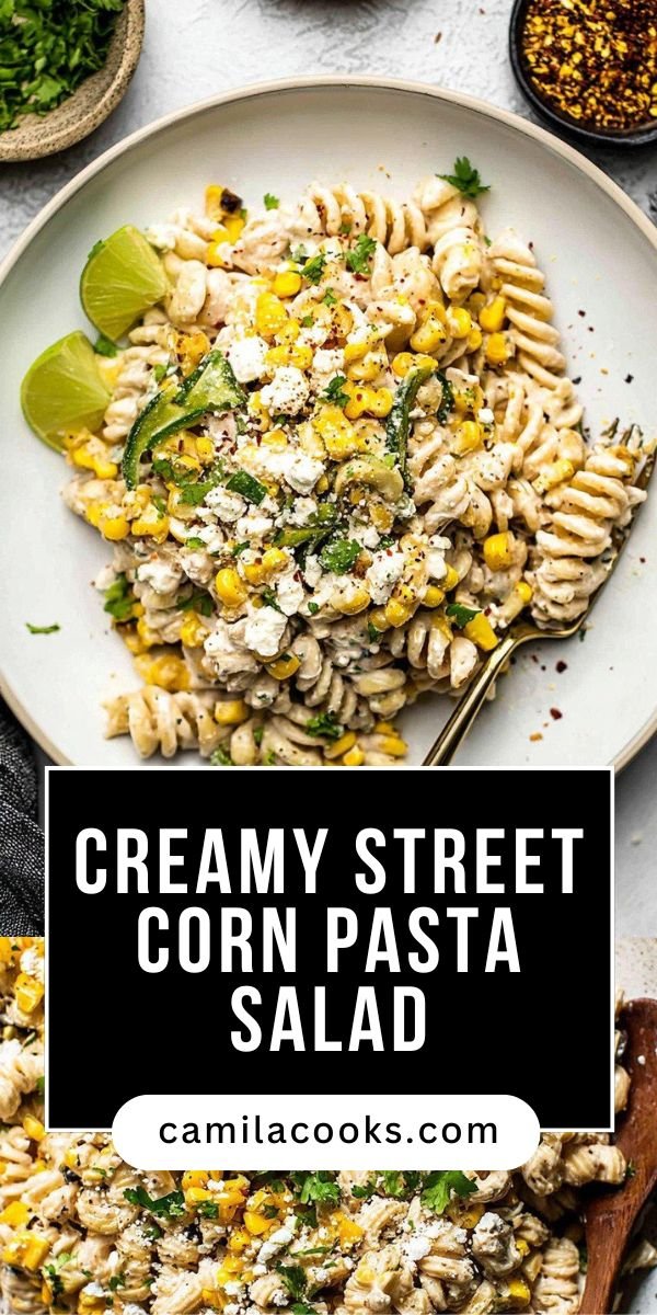 20-Minute Creamy Street Corn Pasta Salad save this recipe