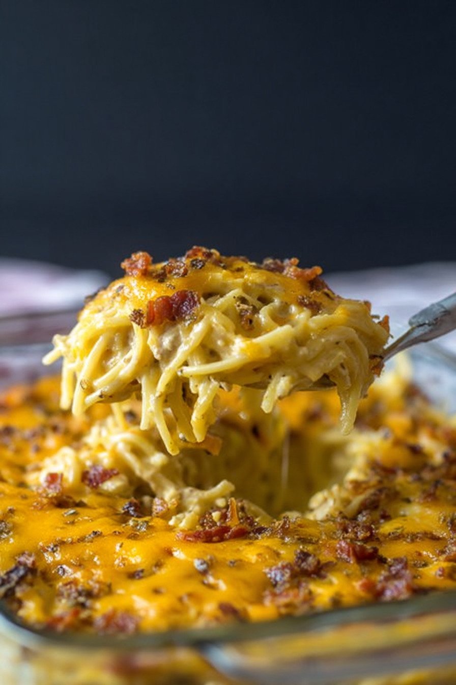 Cheesy Crack Chicken Spaghetti Bake extra recipe photo