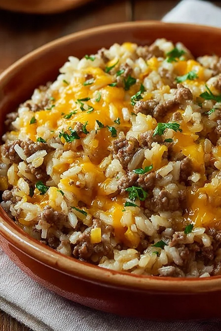 A Comforting Classic: Cheesy Hamburger Rice Casserole final result