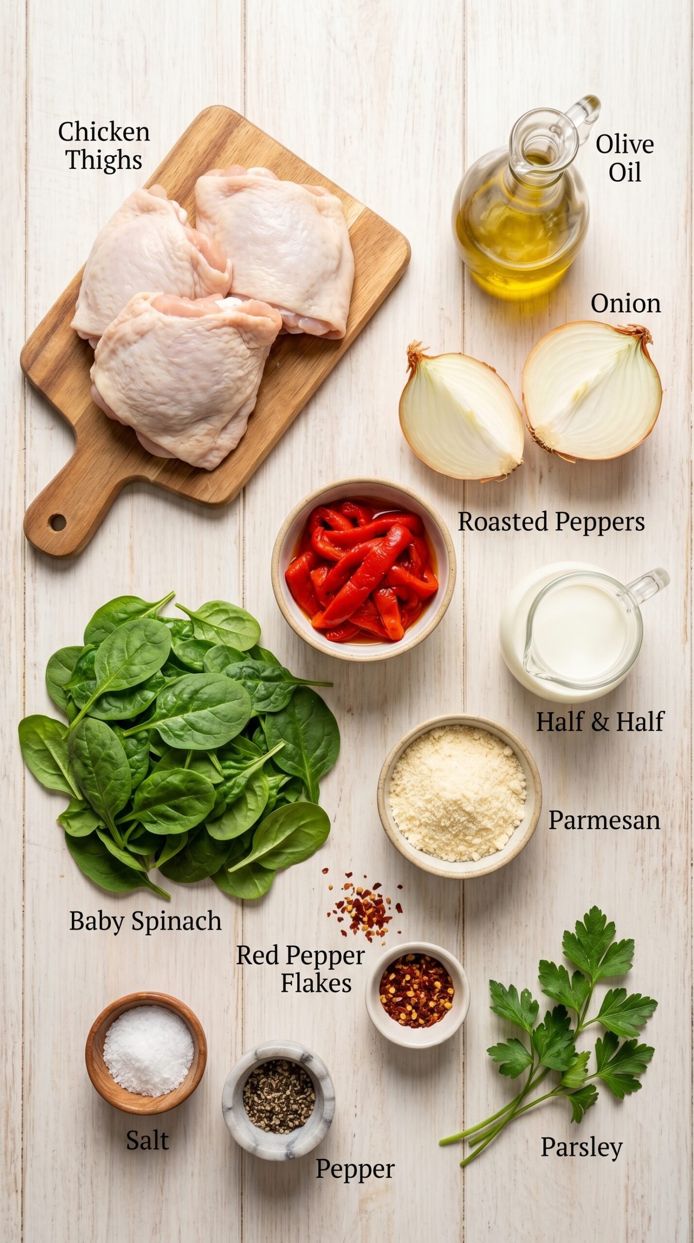 Creamy Chicken Thighs with Spinach Parmesan Sauce recipe ingredients