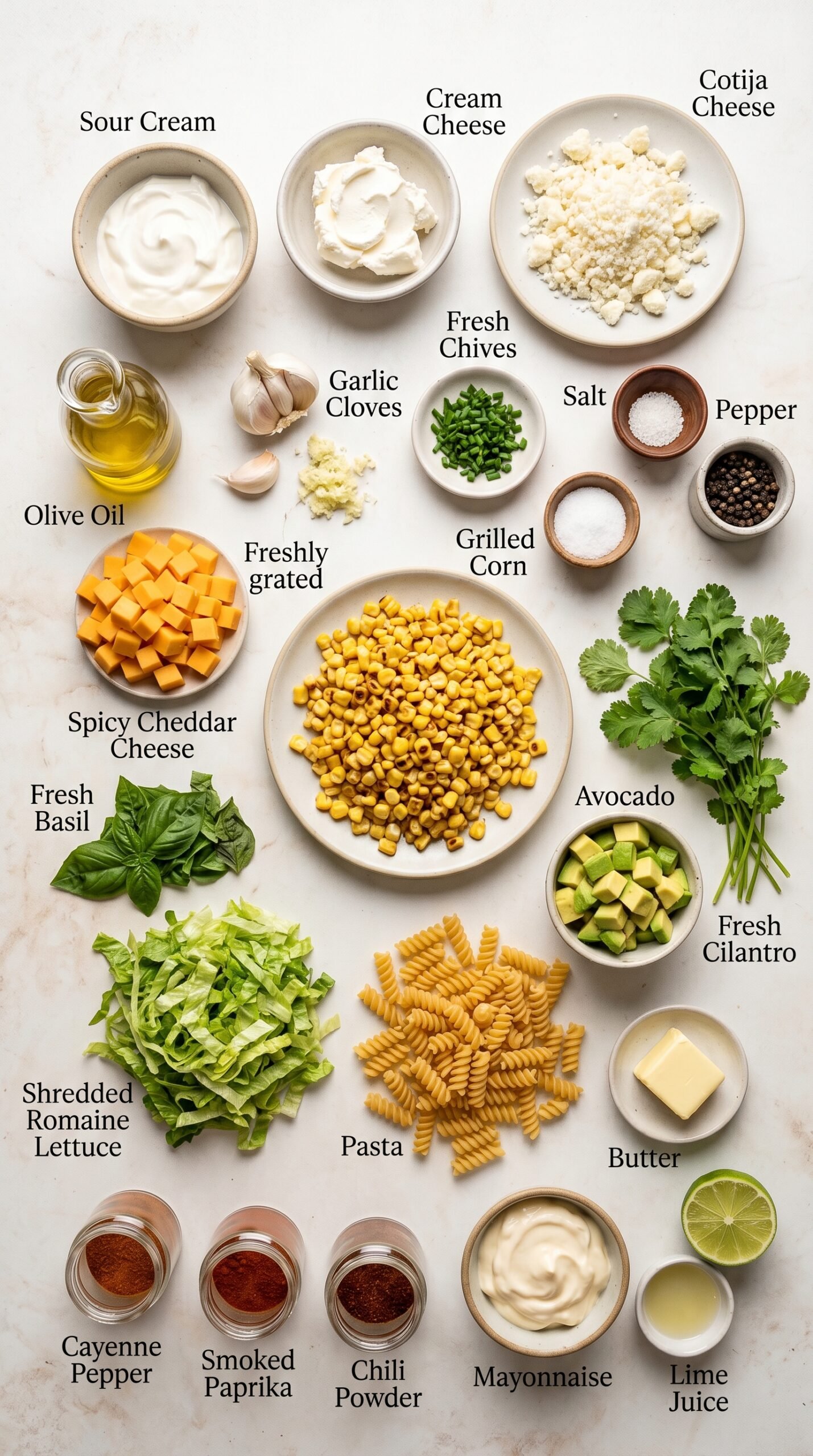 Creamy Street Corn Pasta Salad recipe ingredients