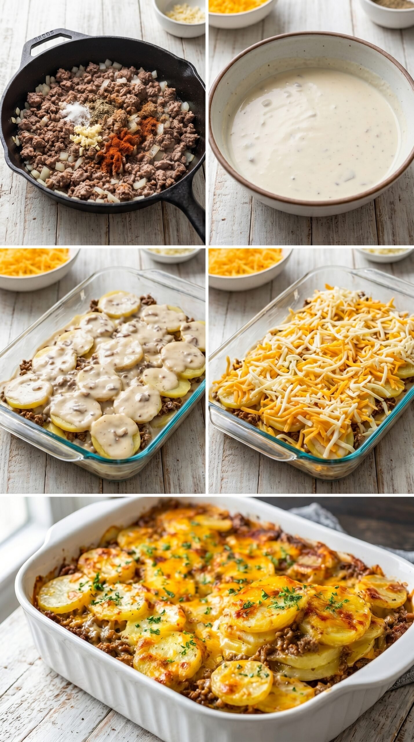 Cheesy Hamburger Potato Casserole recipe instructions