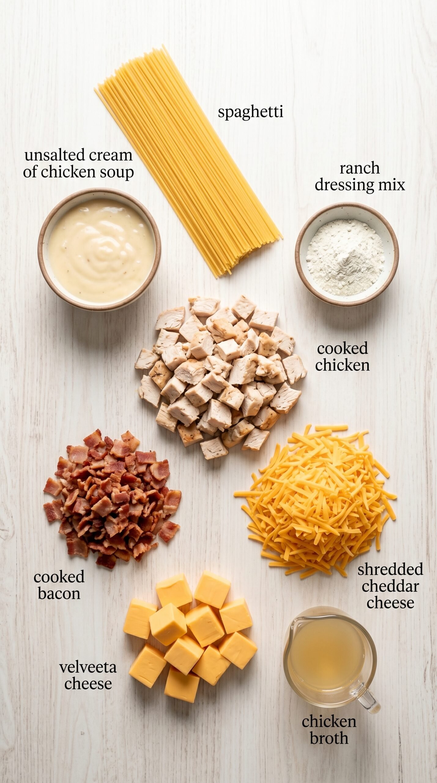 Cheesy Crack Chicken Spaghetti Bake recipe ingredients
