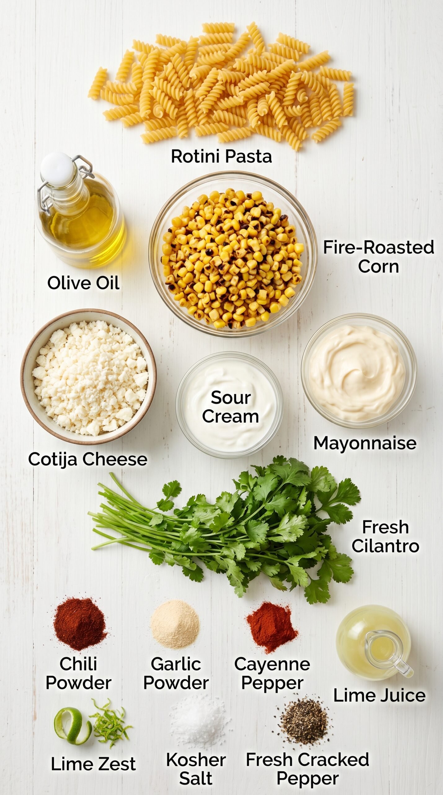 20-Minute Creamy Street Corn Pasta Salad recipe ingredients