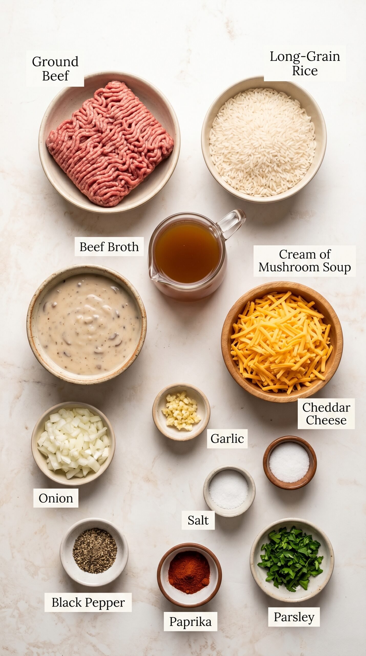 A Comforting Classic: Cheesy Hamburger Rice Casserole recipe ingredients
