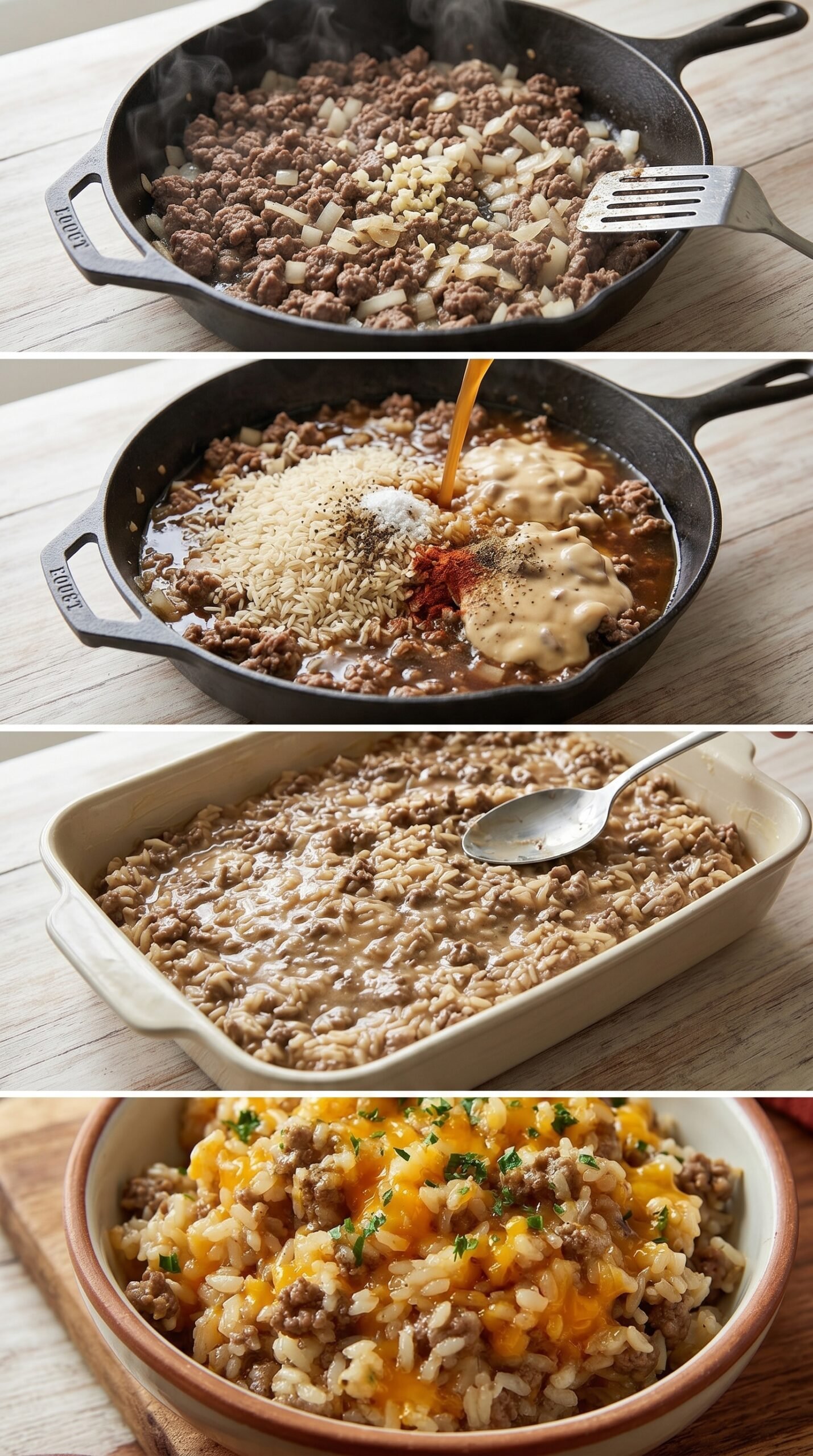 A Comforting Classic: Cheesy Hamburger Rice Casserole recipe instructions