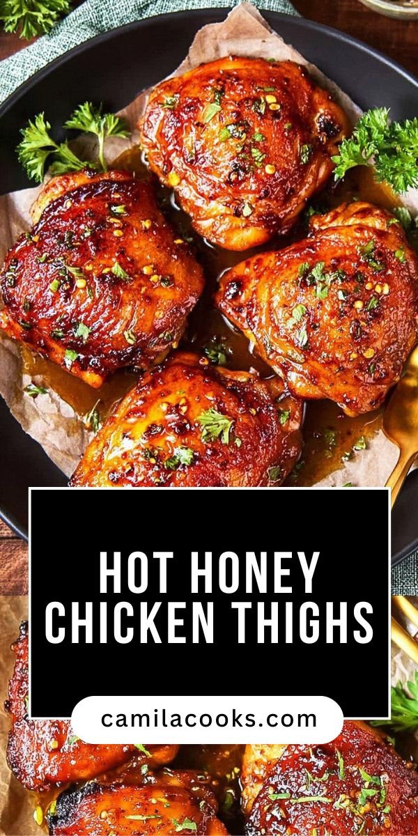Hot Honey Chicken Thighs with Crispy Skin and Sticky Butter Glaze save this recipe