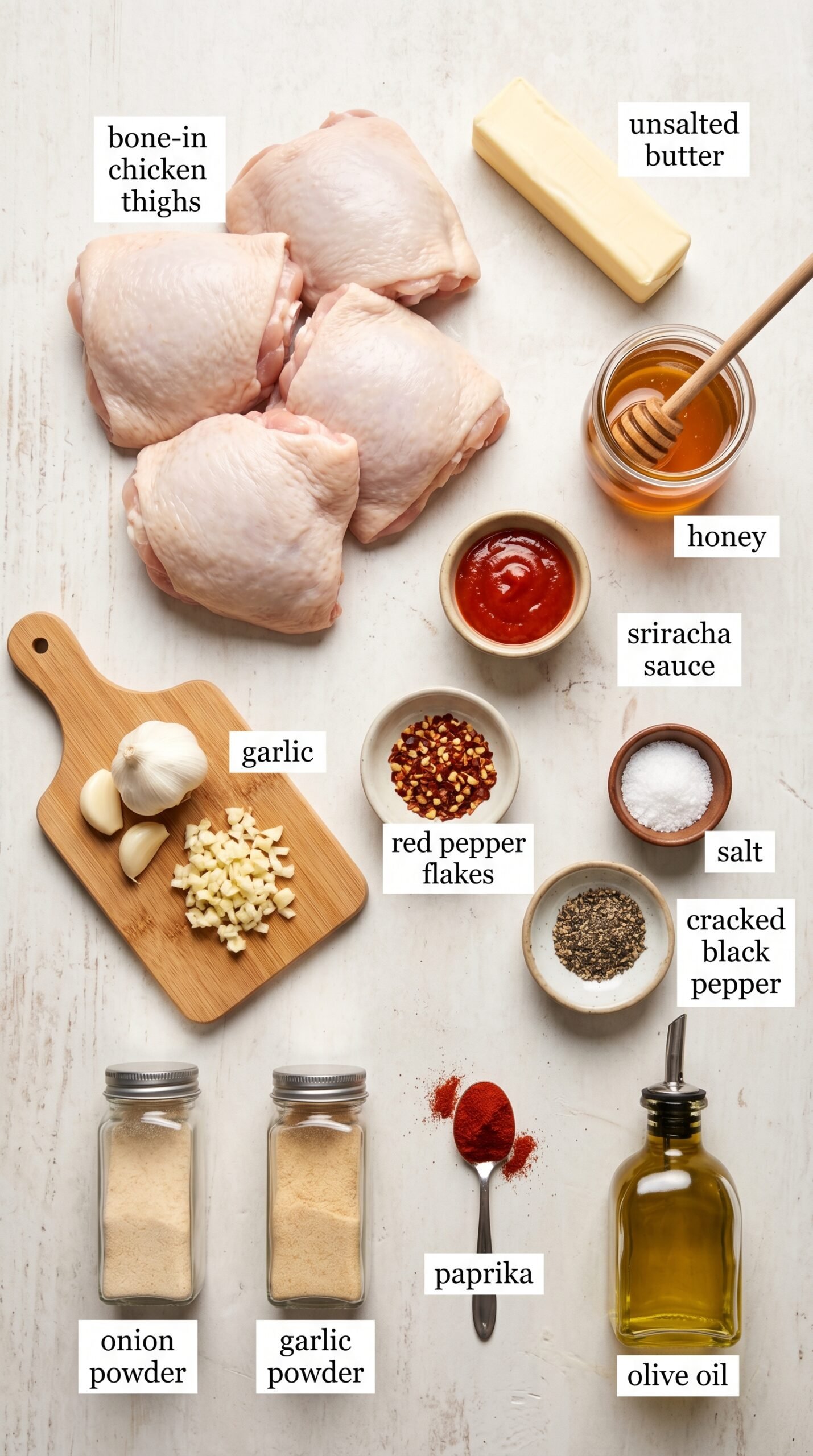 Hot Honey Chicken Thighs with Crispy Skin and Sticky Butter Glaze recipe ingredients
