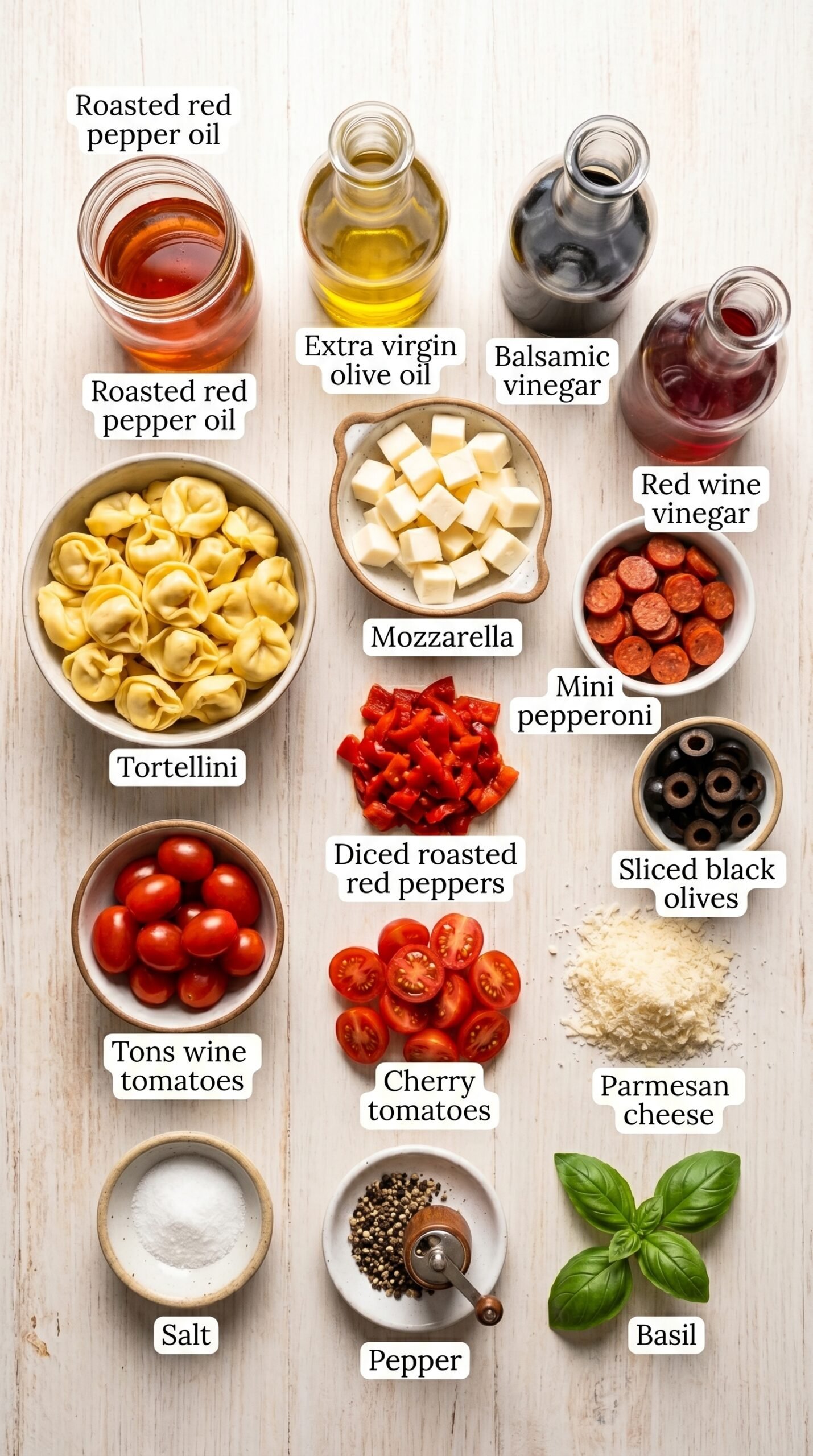 Yummy Roasted Red Pepper and Parmesan Tortellini Salad recipe ingredients