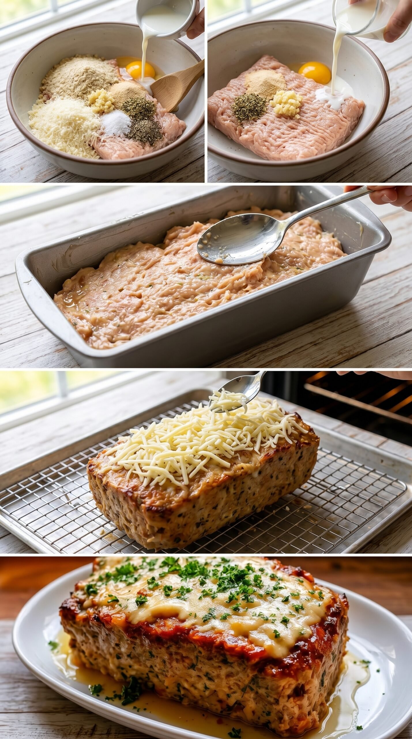 Melt-in-Your-Mouth Garlic Parmesan Chicken Meatloaf recipe instructions