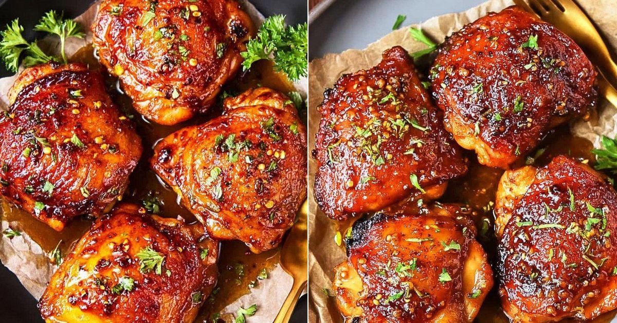 Hot Honey Chicken Thighs with Crispy Skin and Sticky Butter Glaze recipe photo